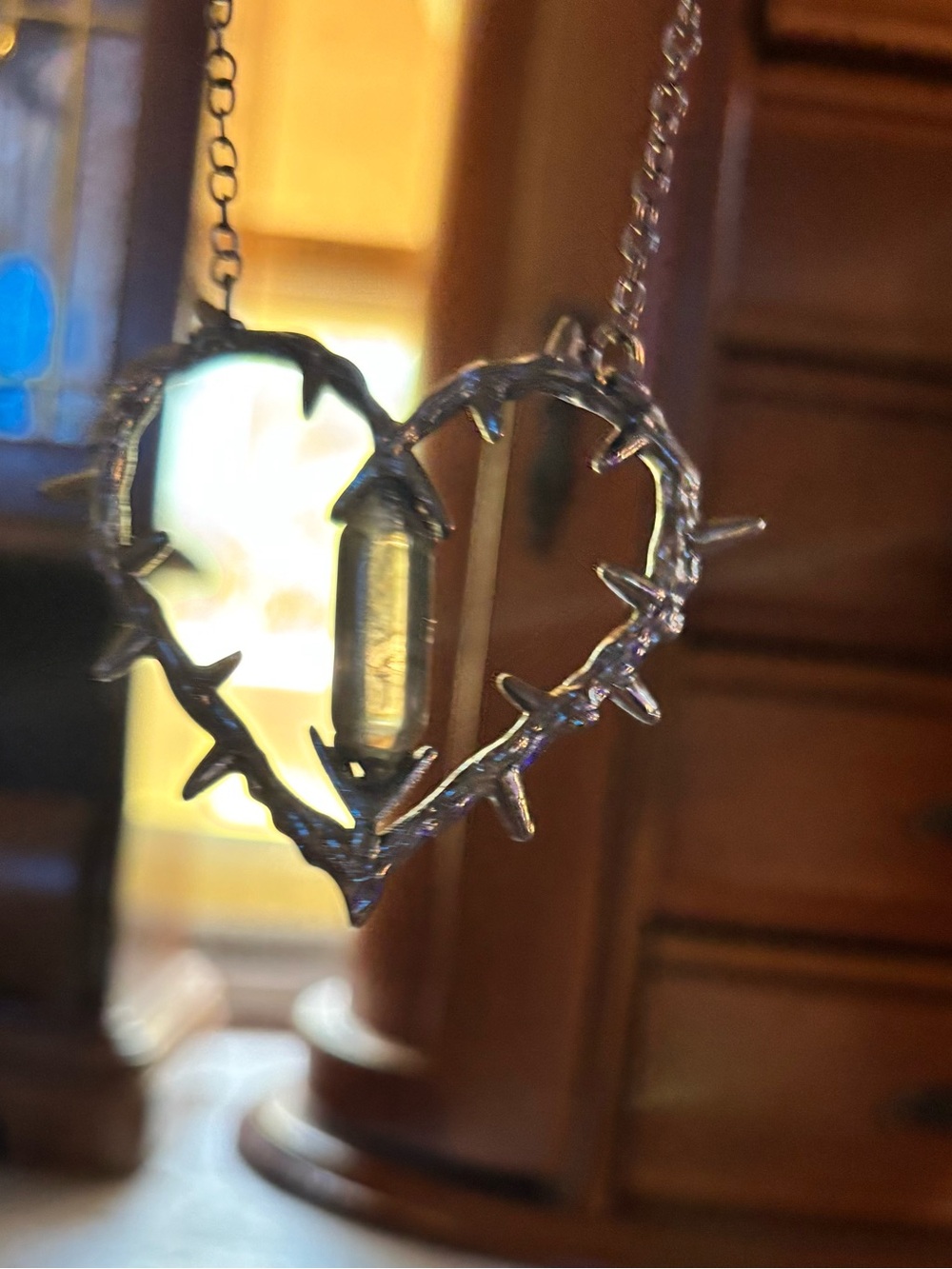 Thorn Heart Pendant Necklace with smoky quartz Crystal